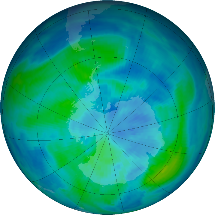 Antarctic ozone map for 29 March 1997